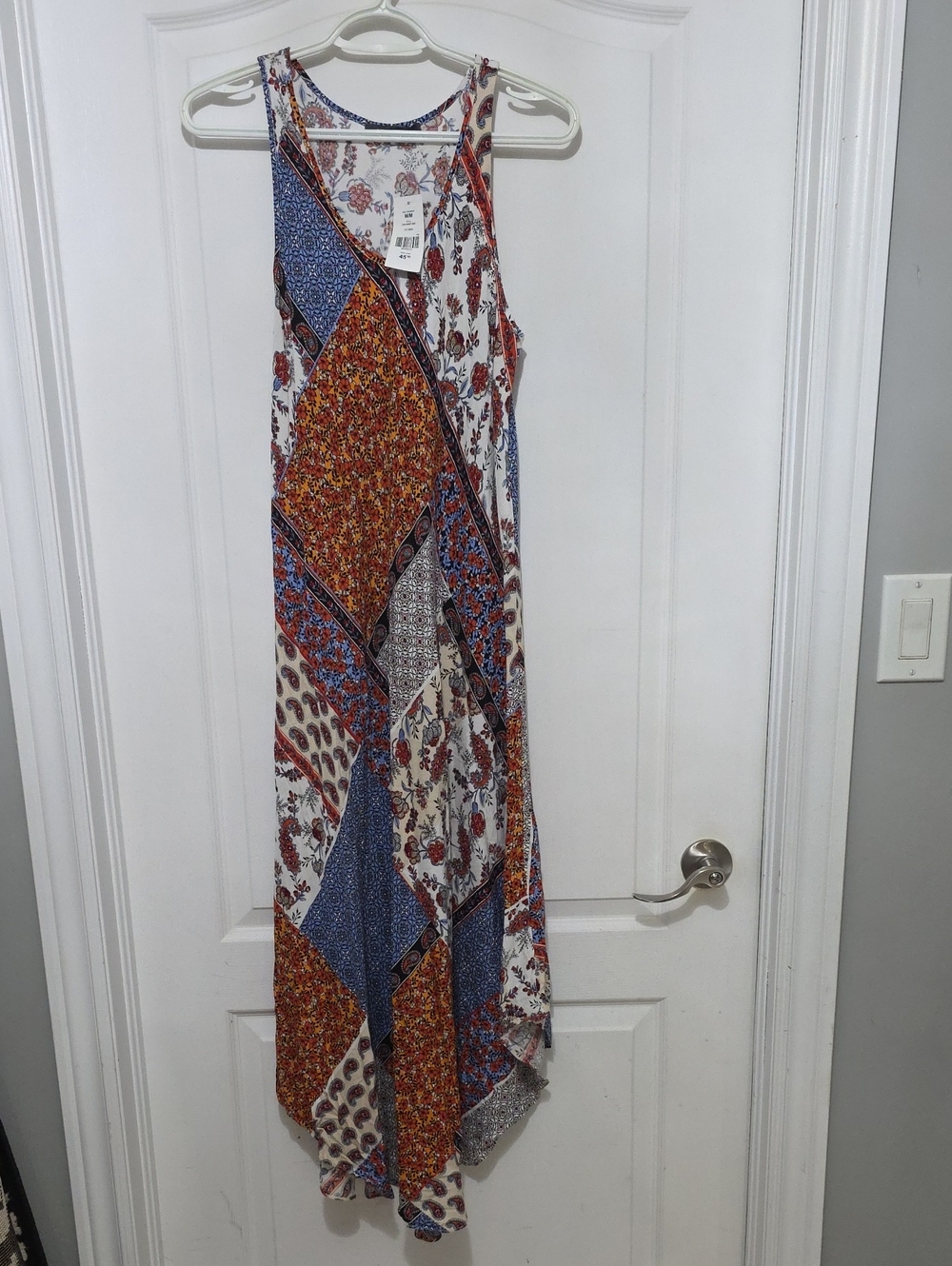 Suzy Shier Sleeveless Paisley & Floral Maxi Dress in Blue, Rust & Cream
